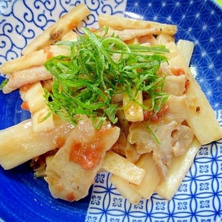 長芋と豚肉の梅醬油炒め